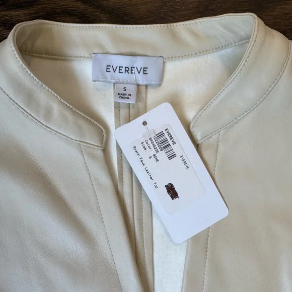 Evereve Cream Leather Top with Mandarin Collar - Picture 3 of 4